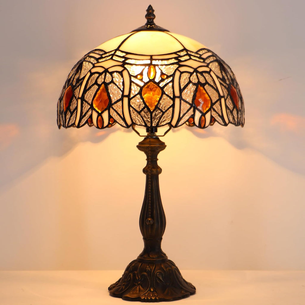 Tiffany Style Lamp Stained Glass Table Lamp Memory Sympathy Desk Reading Light 12X19 Inch (Crystal Style)