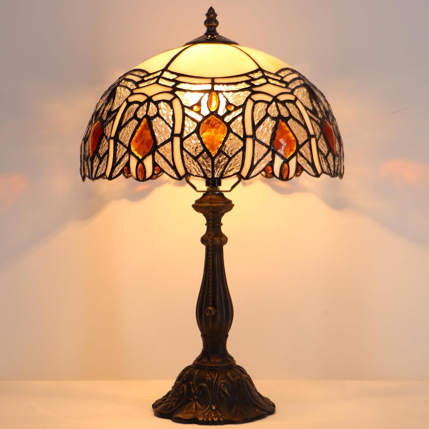 Tiffany Style Lamp Stained Glass Table Lamp Memory Sympathy Desk Reading Light 12X19 Inch (Crystal Style)