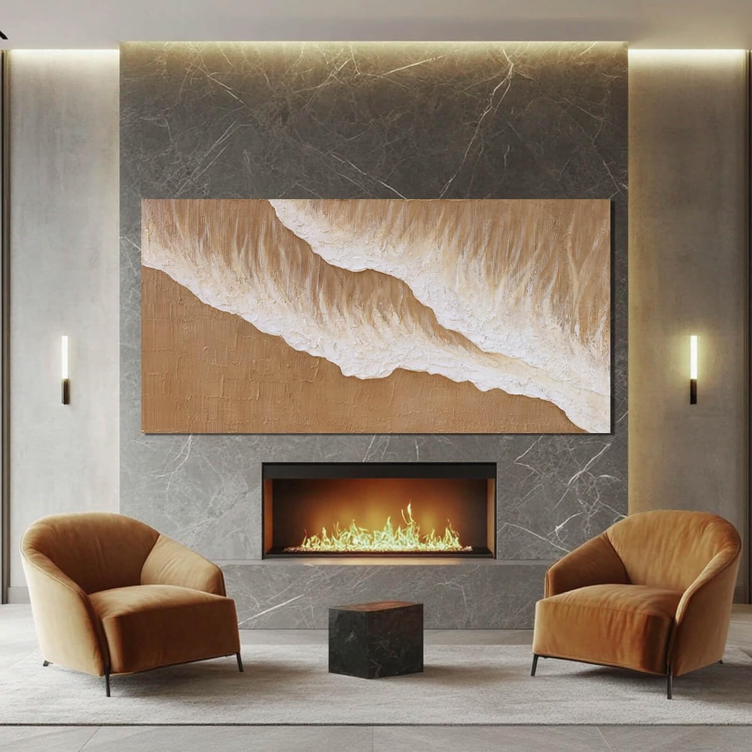 ZENPEE Large Abstract Wall Art, Brown Modern Wall Decor, Beach Canvas Wall Art for Living Room or Office, Room Posters, 29' x 58'
