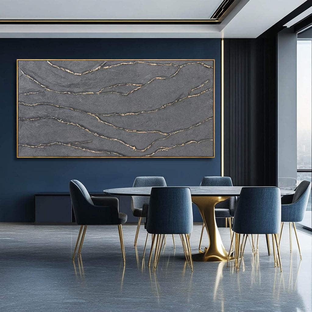 Gold and Grey Wall Art Framed Pictures Wall Decor Neutral Artwork Hand Painted 29'x58' Abstract Wall Art for Living Room Dining Room Kitchen