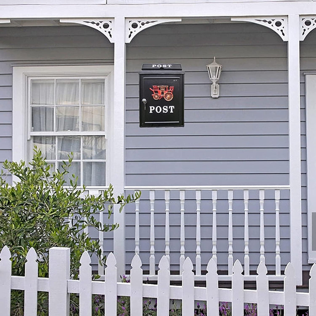 REMYS Suggestion Box Letter Box Complaint Box Vintage Wall Mount Locking European Pastoral Mailbox， Galvanized Steel Cover and Rust-Proof Metal Post Letterbox ，Outdoor Porch Drop Box