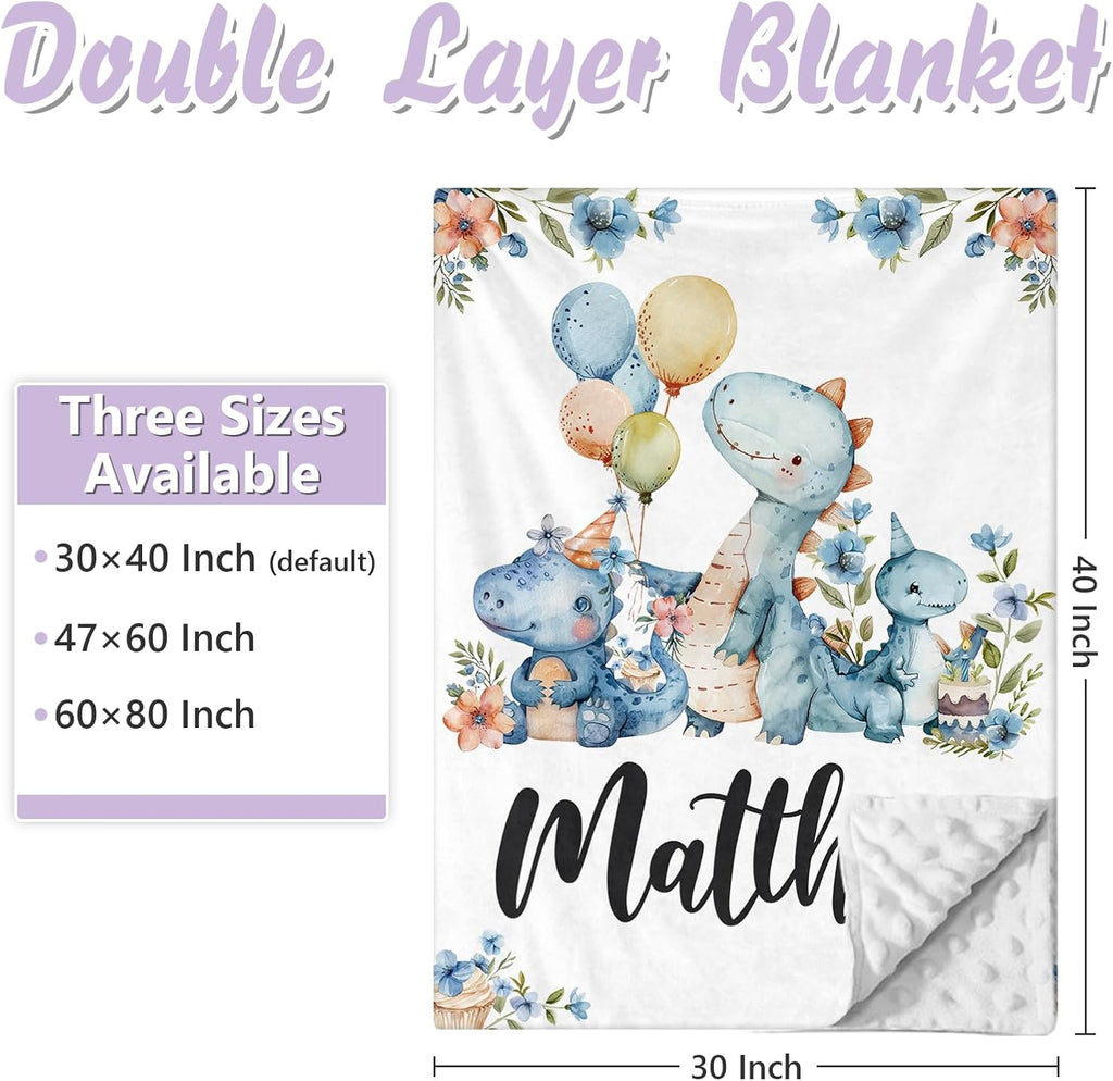 Custom Baby Crib Bedding Set, 5 PCS Personalized Name Baby Crib Sets for Girls Boys, Blue Dinosaur Theme Nursery Bedding Sets for Infant Toddler, Double Layer Flannel Bed Set Customized Gifts