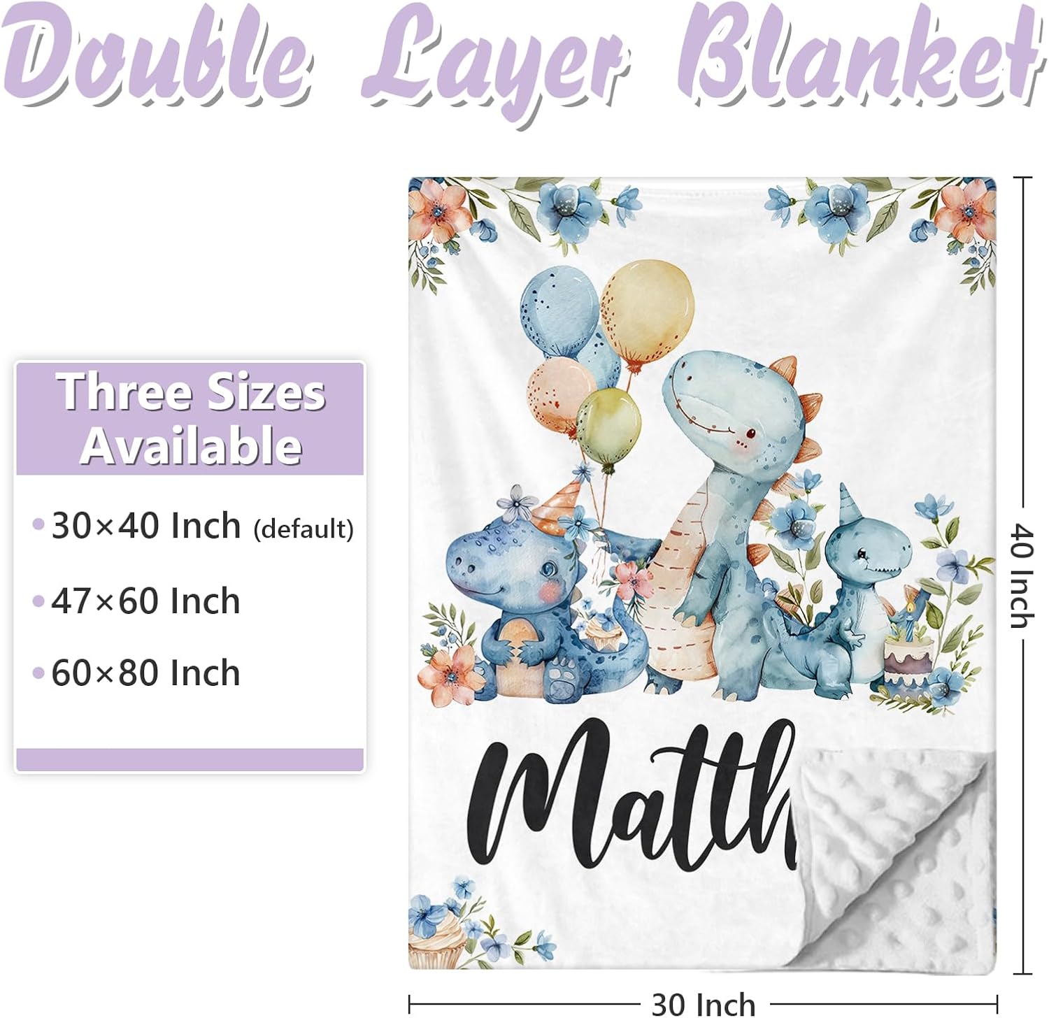 Custom Baby Crib Bedding Set, 5 PCS Personalized Name Baby Crib Sets for Girls Boys, Blue Dinosaur Theme Nursery Bedding Sets for Infant Toddler, Double Layer Flannel Bed Set Customized Gifts