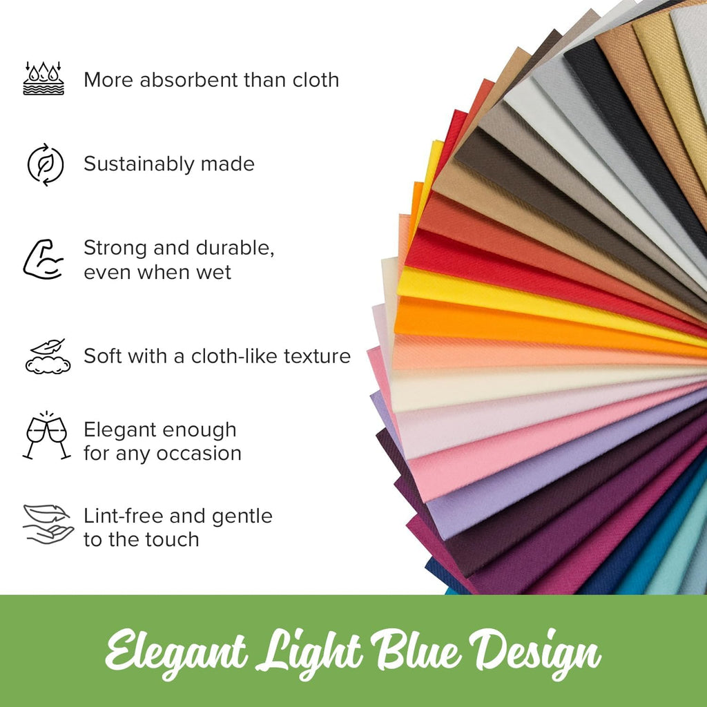 SimuLinen Light Blue Linen Feel Disposable Dinner Napkins - Cloth-Like Kosher Napkins for Celebrations, Weddings, and Showers, 16'x16', Box of 300