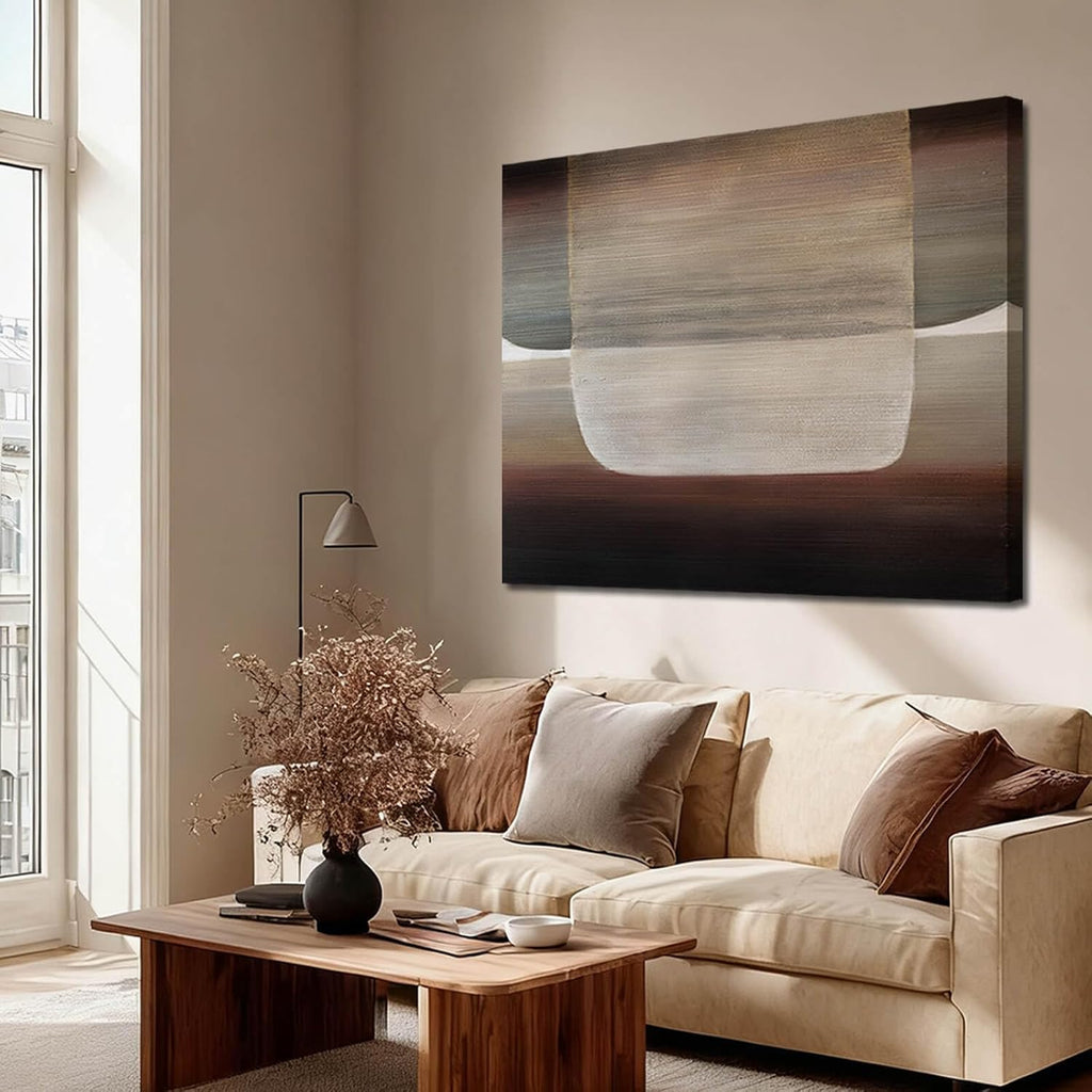 SHEYOYE Neutral Abstract Textured Wall Art Oil Painting on Canvas, Modern Minimalist Wall Decor for Living Room, Bedroom & Office, 40x40 in