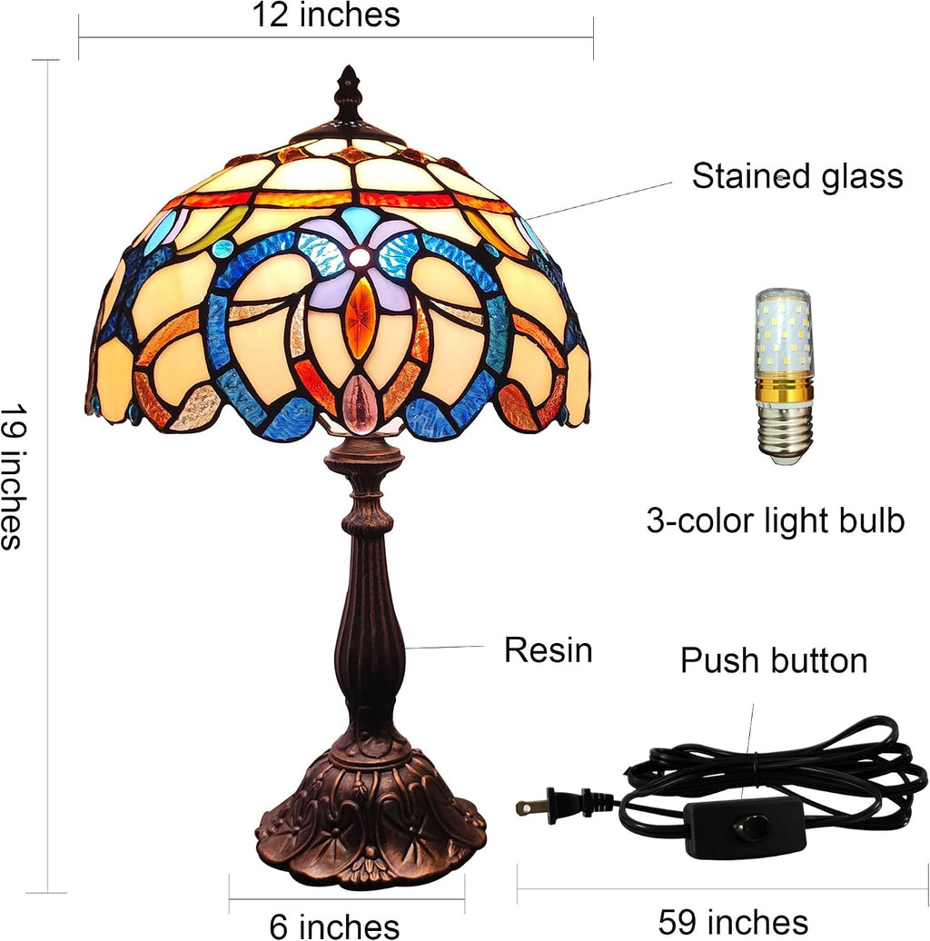 Tiffany Style Table Lamp Yellow Baroque Style Stained Glass Lamp, 12 Inch Antique Bedside Nightstand Light Home Decor for Bedroom Living Room, Included LED Bulb