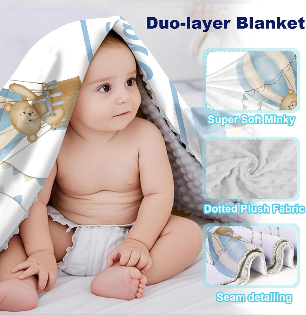 Personalized Baby Crib Bedding Set, Custom Name Nursery Bedding, Hot Air Balloon 5 Pcs Baby Bedding Set for Girl Boy, Double Layer Crib Set, Customized Gifts(Fixed Size)