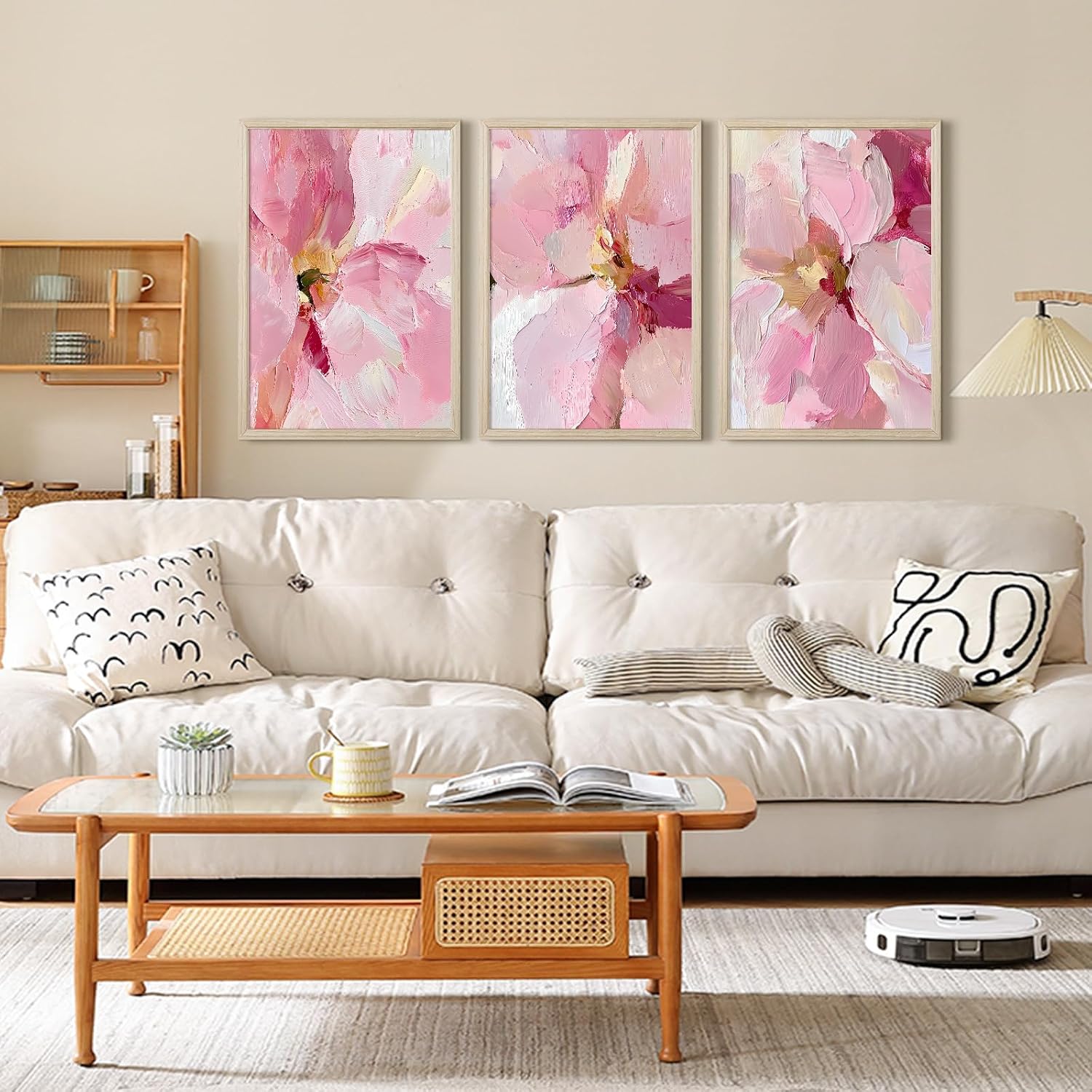 Abstract Floral Wall Art Pink Flower Canvas Pictures Modern Wall Decor Blush Pastel Pink Prints Peony Painting Minimalist Poster Botanical Artwork for Bedroom Living Room 24x36x3 Inch Wood Framed
