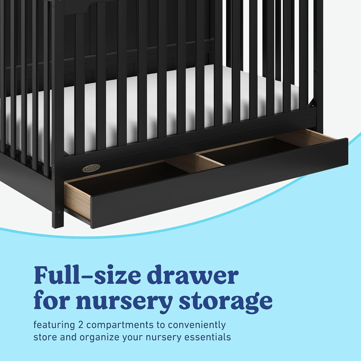 Graco Hadley 5-in-1 Convertible Crib with Drawer – GREENGUARD Gold Certified, Fits Standard Crib Mattress, Converts to Toddler Bed, Daybed and Full Bed, 4 Adjustable Mattress Heights (Black)