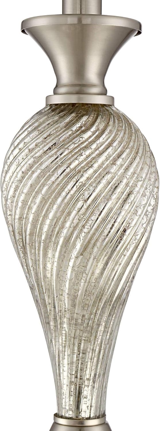 Regency Hill Arden 25' High Twist Modern Table Lamps Set of 2 Silver Brushed Nickel Finish Mercury Glass Black Shade Living Room Bedroom Bedside Nightstand House Office Home Reading Kitchen Entryway