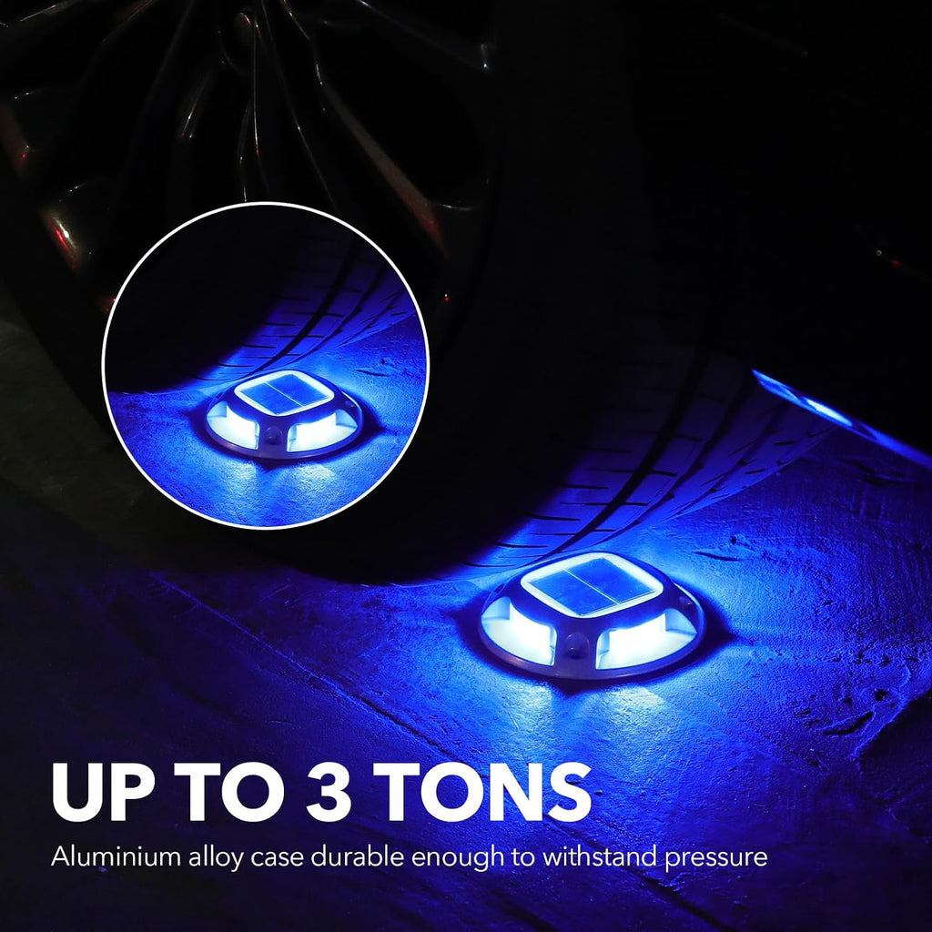 AGPTEK Solar Driveway Lights Outdoor 16 Pack, 2 Color Modes LED Deck Dock Marine Waterproof Security Marker Lights for Step Sidewalk Stair Garden Pathway Walkway Yard(Blue Light/Cool White)