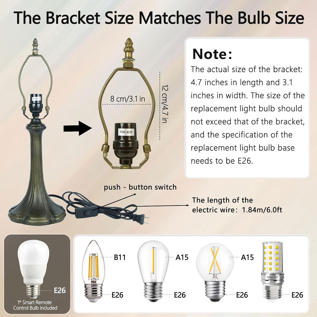 Tiffany Style Table Lamp, Small Stained Glass Lamp for Bedside, Bedroom, Nightstand, Living Room, 12 Inch Mini Vintage Light Included E26 Bulbs with Remote Control (White with Leaves)