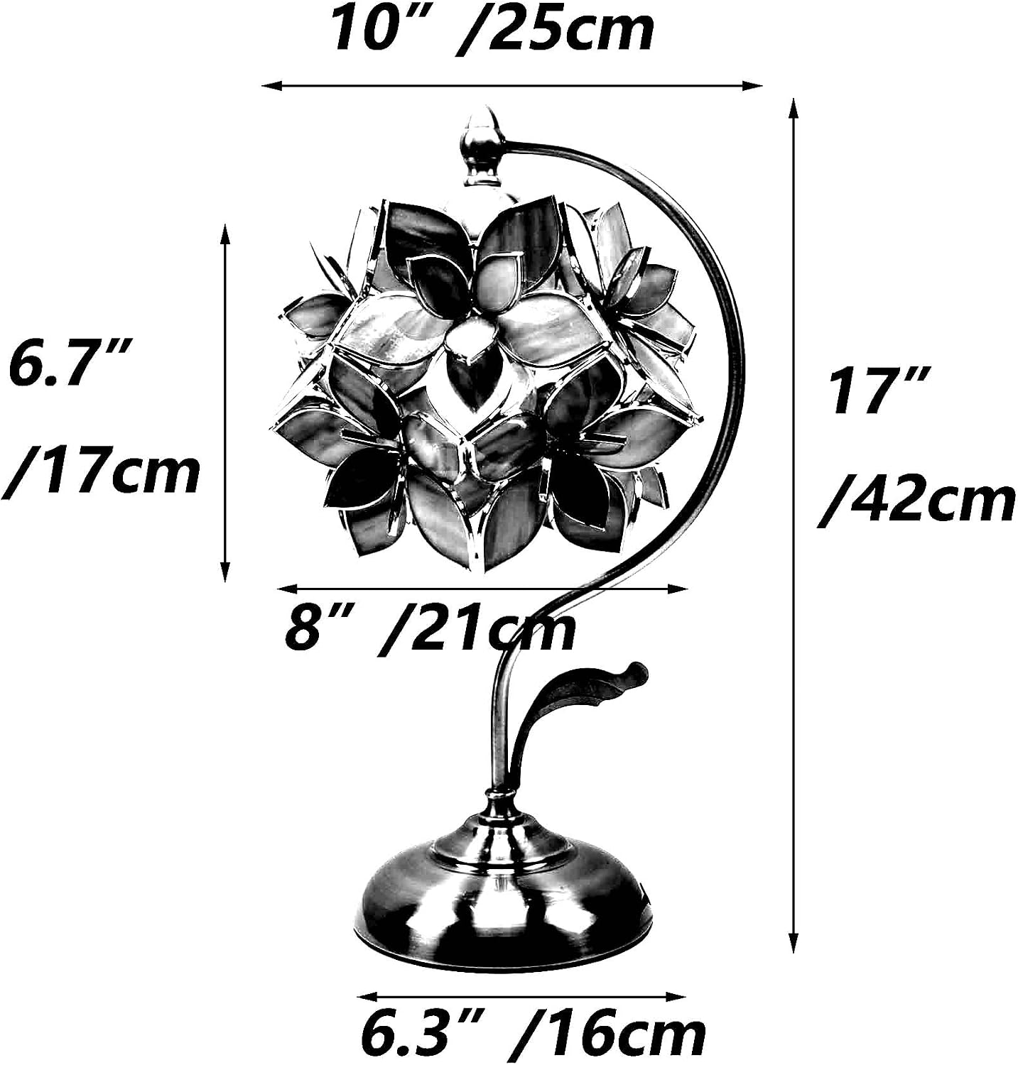 Bieye L11029 Tiffany Style Stained Glass Flower Petal Table Lamp with Brass Base for Home Décor (Cream, 8' Rose Lily)