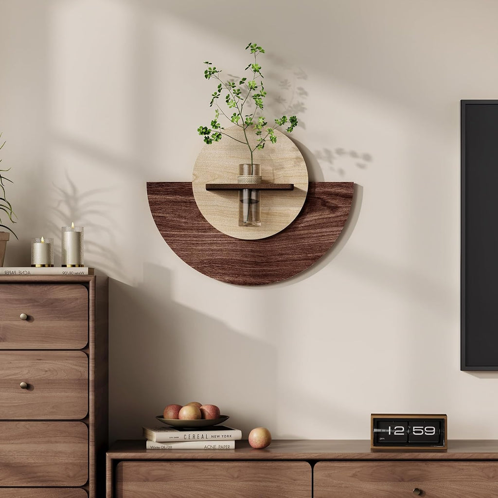 3D Textured Round Wall Art Decor With Vase, Modern Minimalist Sandstone Painting Artwork for Walls, Vintage Nature Wood Tone Botanical Wall Decor for Living Room, Hallway, Dining Room, Bedroom, Office