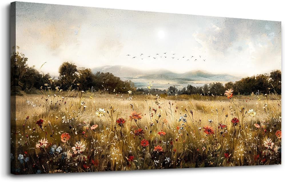 KELIYUAN Large Wall Canvas Picture Aesthetics Vintage Lawn Painting With Printed Wall Art For Restaurant Classical Landscape Wall Decor For Office Living Room Bedroom Home Decoration 30 X 60 Inches