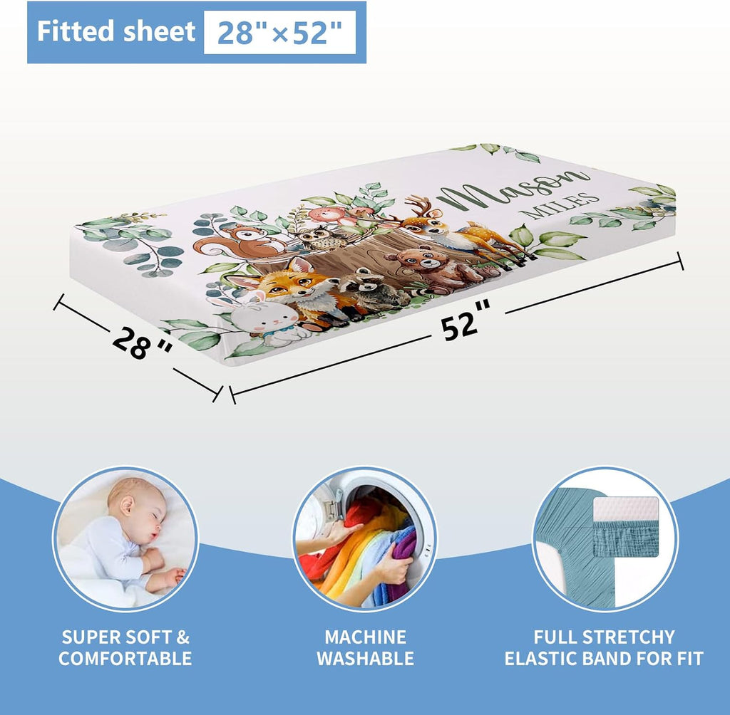 KAINSY Custom Crib Bedding Set 5 Piece for Girls Boys – Personalized Forest Animals Theme, Newborn Sleep Set, Nursery Decor, Toddler Room Essentials, Infant Sleep, Baby Room Accessories, Baby Gift