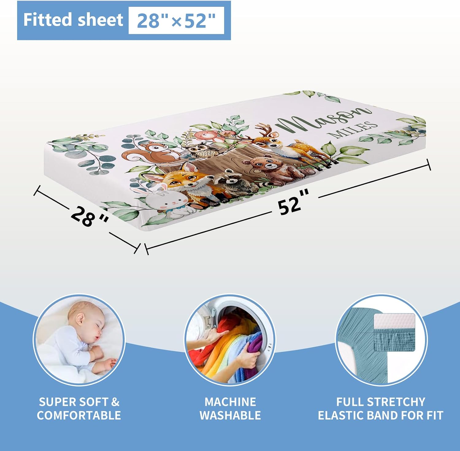 KAINSY Custom Crib Bedding Set 5 Piece for Girls Boys – Personalized Forest Animals Theme, Newborn Sleep Set, Nursery Decor, Toddler Room Essentials, Infant Sleep, Baby Room Accessories, Baby Gift
