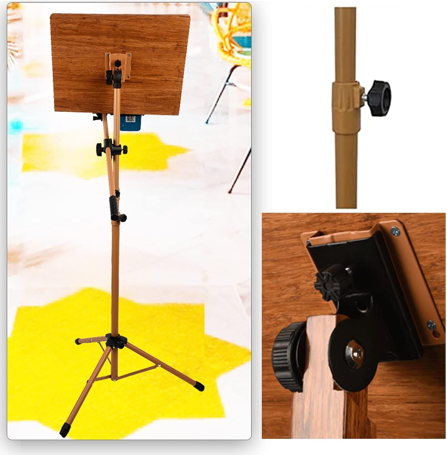 Sheet Music Stand with Violin Hanger, Music Stand with Phone Holder Microphone Holder, Suitable for Concerts, Churches, Schools, Orchestra Performanc (Wood 17cm*45cm*75cm)