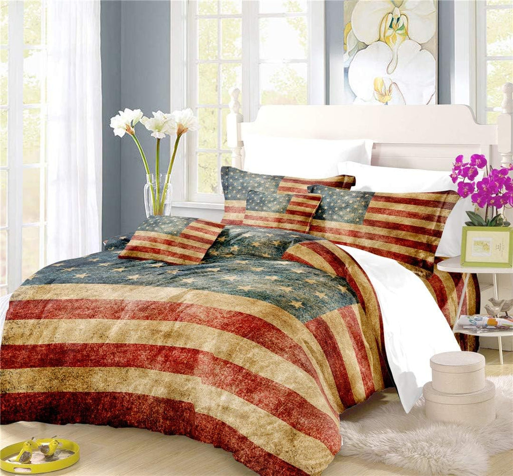 REALIN Vintage Stars and Stripes Duvet Cover Set Rustic American Flag Patriotic Bedding Red White Blue Bed Sets 3/4PCS Quilt Covers/Sheets/Pillow Shams,Twin/Full/Queen/King (I,King-229x259cm-4PCS)