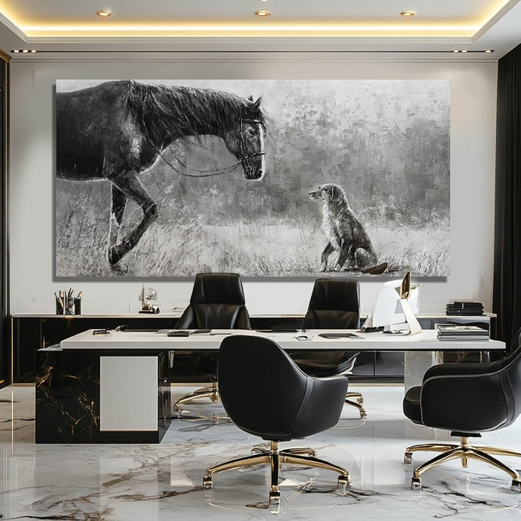 Artexist Horse Canvas Wall Decor Grey Wall Picture Modern Wall Hangings Decor 29'x58' Canvas Wall Art for Bedroom Kitchen Artwork