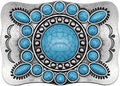 Men's Western Belt Buckle - Vintage Turquoise with Native American & Cowboy Elements