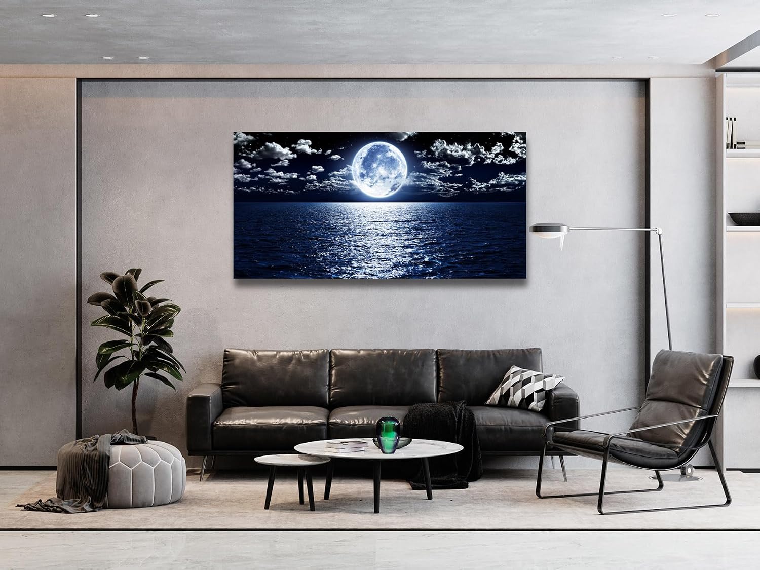 Cao Gen Decor Art S06998 Wall Art Canvas Prints Moon Sea Ocean Landscape 1 Panels Full Moon in Cloud Pictures Paintings Stretched and Framed for Living Room Bedroom Kicthen Office Artwork