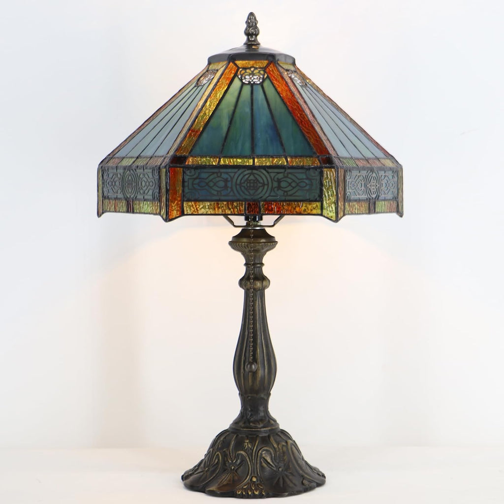 Tiffany Style Lamp Stained Glass Table Lamp Memory Sympathy Desk Reading Light 12X19 Inch (Hexagon Mission Style)