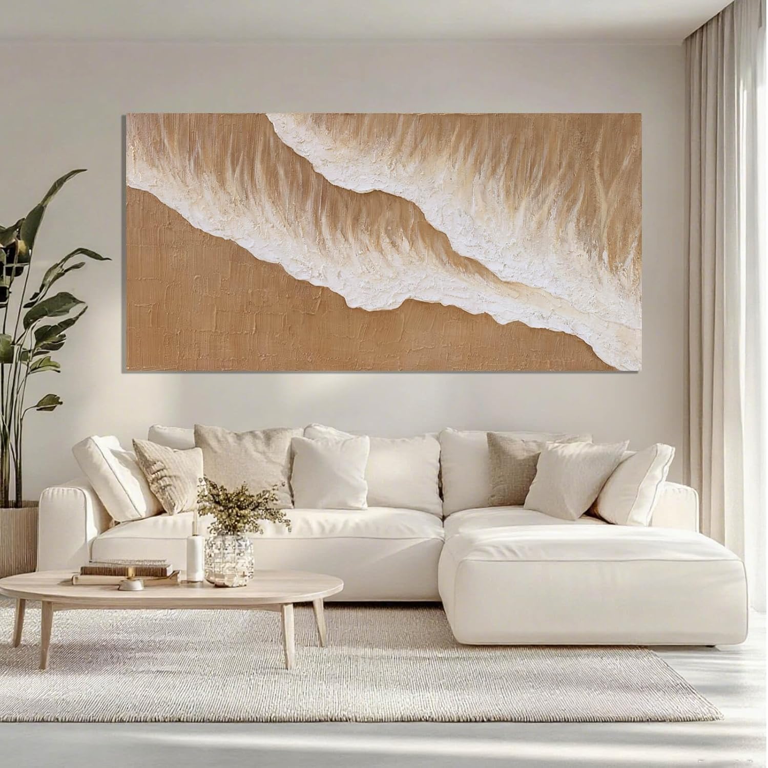 ZENPEE Large Abstract Wall Art, Brown Modern Wall Decor, Beach Canvas Wall Art for Living Room or Office, Room Posters, 29' x 58'