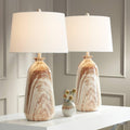 360 Lighting Carlton 28' Tall Modern Table Lamps Set of 2 with Smart Sockets Brown Faux Marble Living Room Bedroom Bedside Nightstand House Office Home Reading Kitchen Entryway White Shade