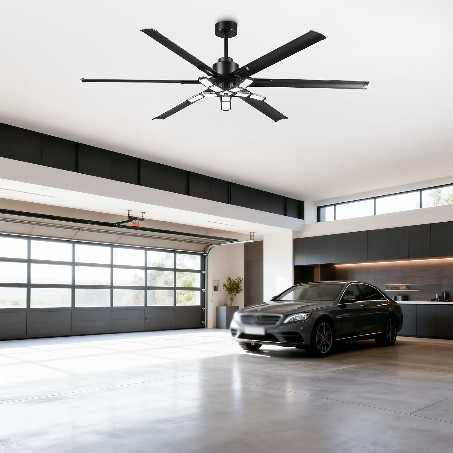 84 Inch Ceiling Fans with Lights and Remote, Industrial High CFM Ceiling Fans for Living Room Shop Garage, 6609LM Super Bright LED, 6 Aluminum Blades, Reversible Quiet DC Motor, Matte Black
