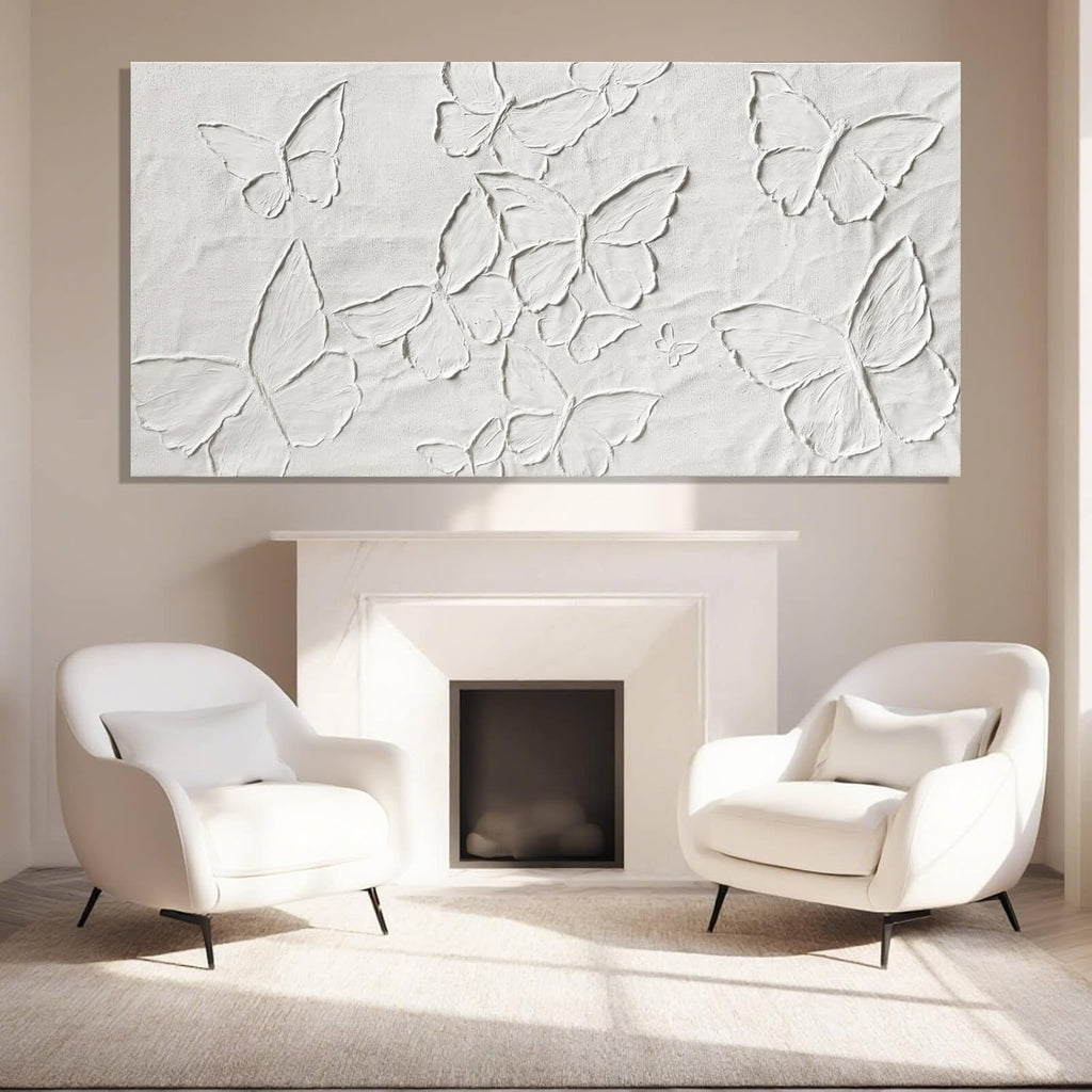 SHEYOYE Large White Aesthetic Canvas Wall Art | Butterfly Wall Art for Wall Decor, Office Art, Living Room or Bedroom Wall Decor, Hallway Decor 29' x 58'