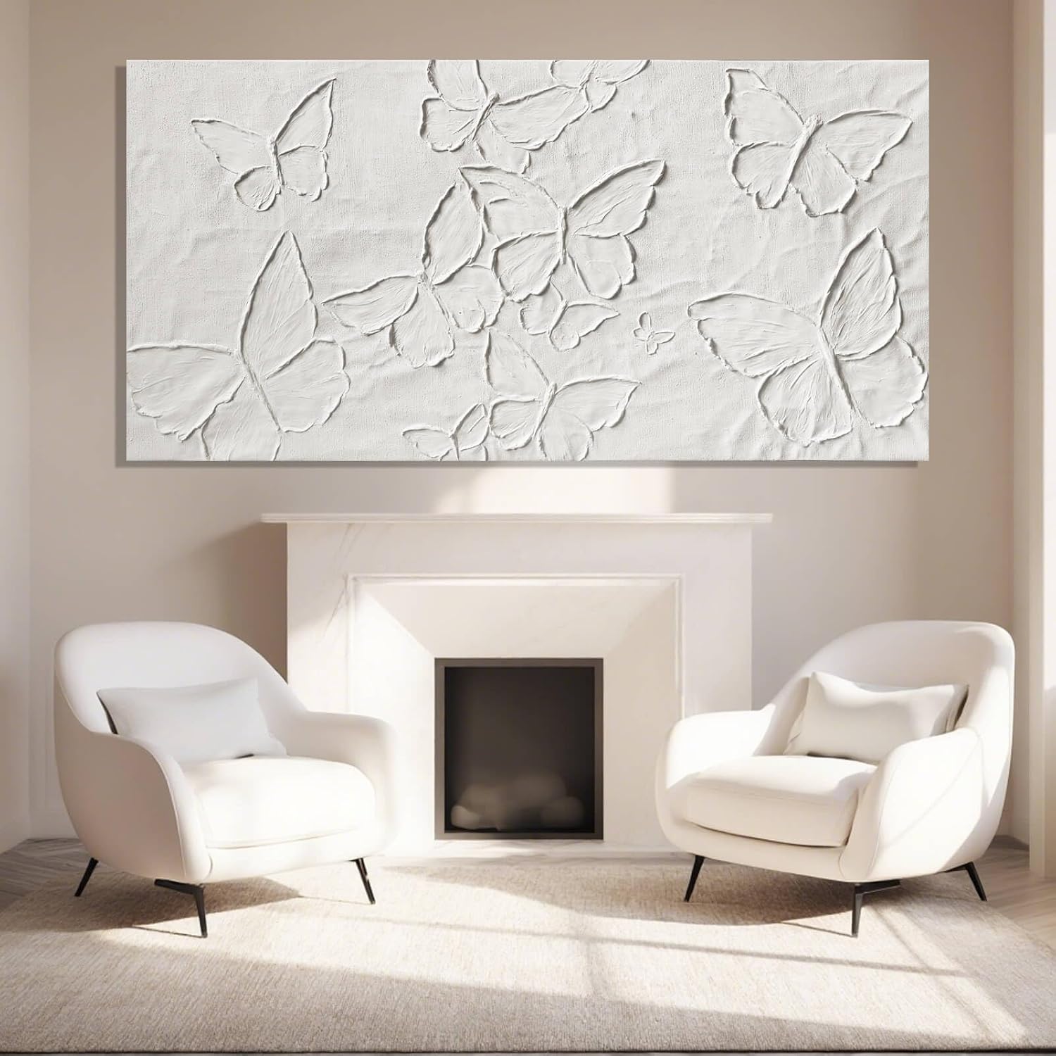 SHEYOYE Large White Aesthetic Canvas Wall Art | Butterfly Wall Art for Wall Decor, Office Art, Living Room or Bedroom Wall Decor, Hallway Decor 29' x 58'