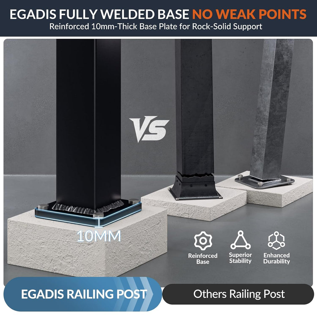 Egadis 3 Pack 3 in. x 3 in. x 39 in. Aluminum Railing Post, Porch and Deck Railing Post with Screws, Black Textured AAMA 2604 Powder-Coat Finish Stair Post for Decks, Porches & Balconies