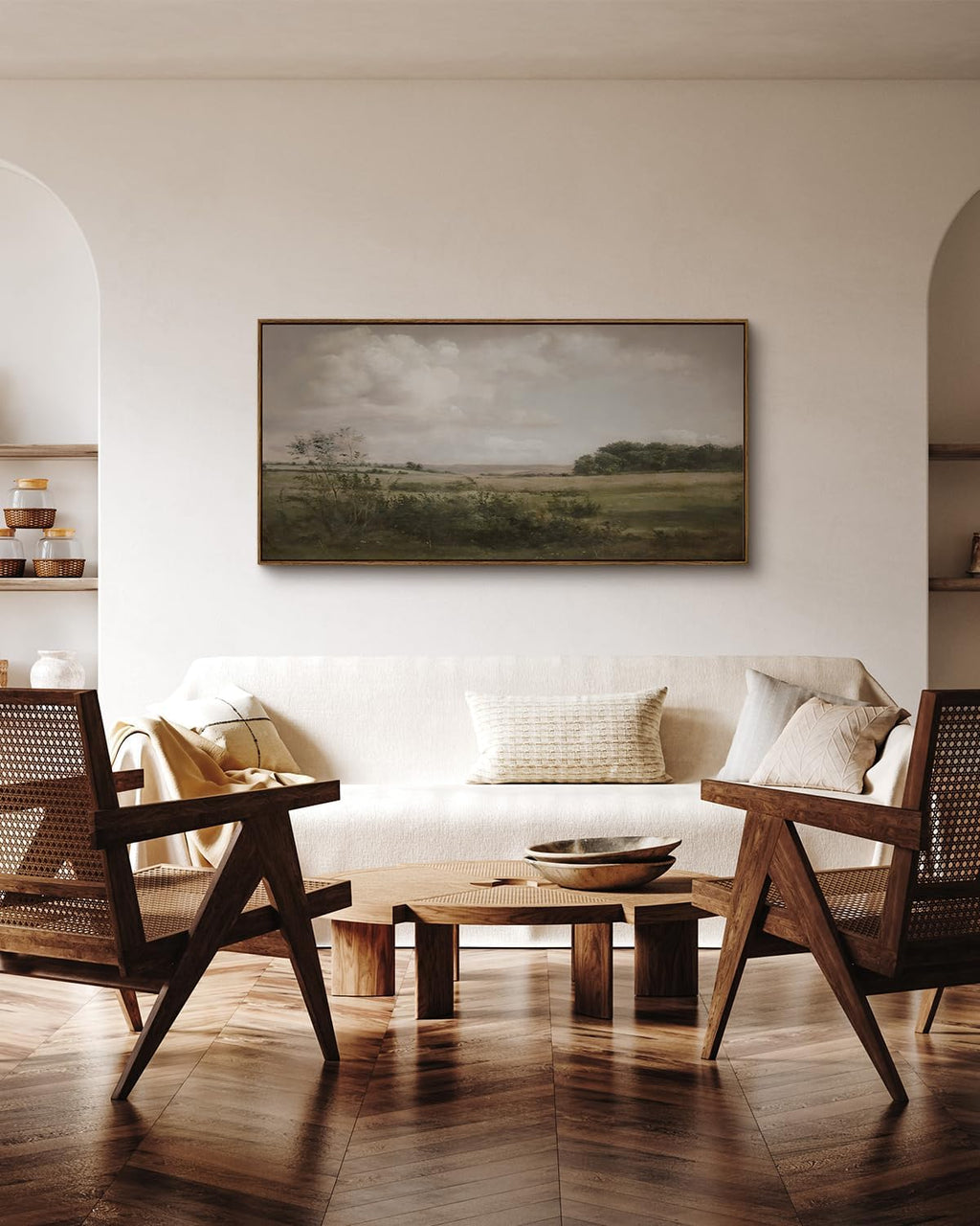 InSimSea Extra Large Framed Vintage Wall Art, Living Room Country Farmhouse Decor, Wilderness Landscape Paintings, Canvas Prints, Retro Farm Long Picture for Bedroom Above of Bed,24x48inch