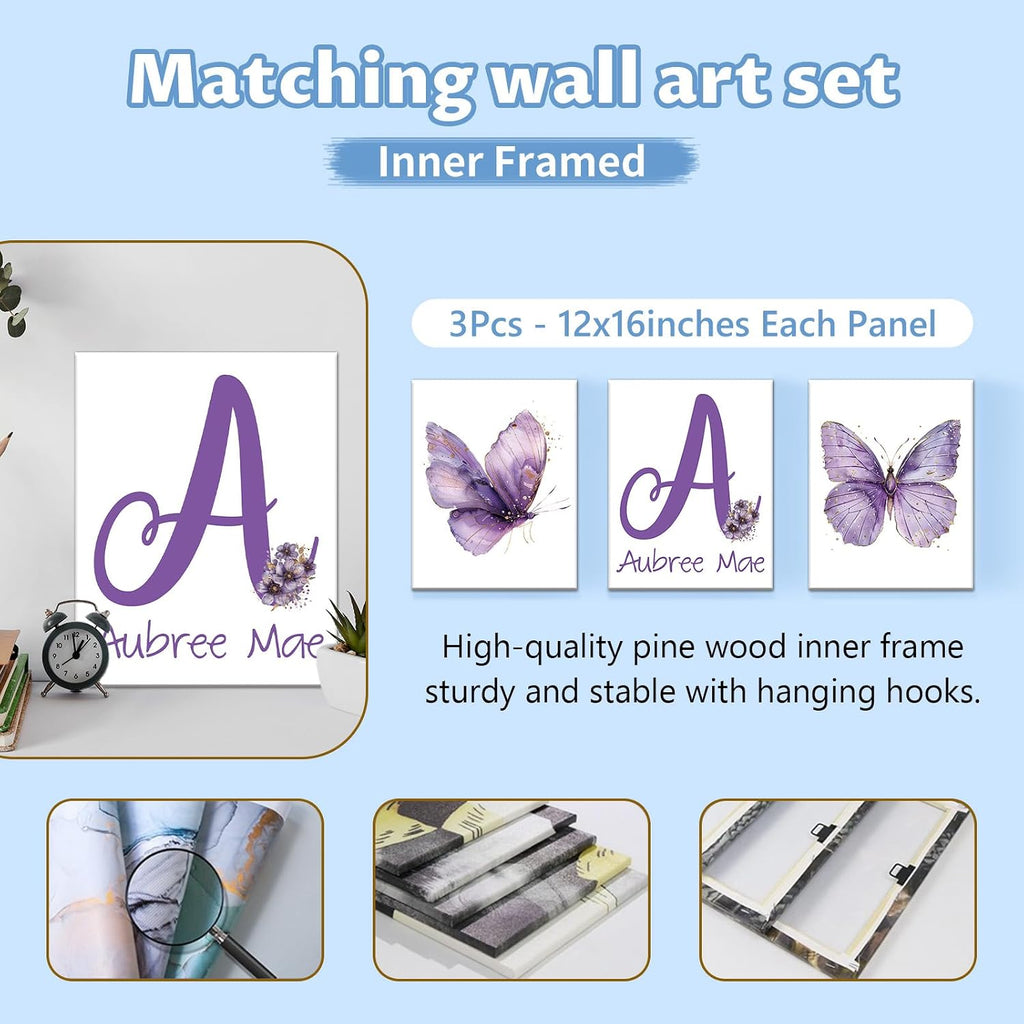 KAINSY Custom Crib Bedding Set 5 Pcs for Baby Girls – Personalized Purple Butterfly Theme, Newborn Sleep Set, Nursery Decor, Toddler Room Essentials, Infant Sleep, Baby Room Accessories, Baby Gift