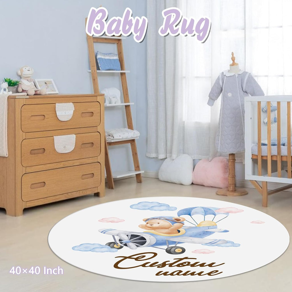 Custom Baby Crib Bedding Set, 5 PCS Personalized Name Baby Crib Sets for Girls Boys, Pilot Bear Theme Nursery Bedding Sets for Infant Toddler, Double Layer Flannel Bed Set Customized Gifts