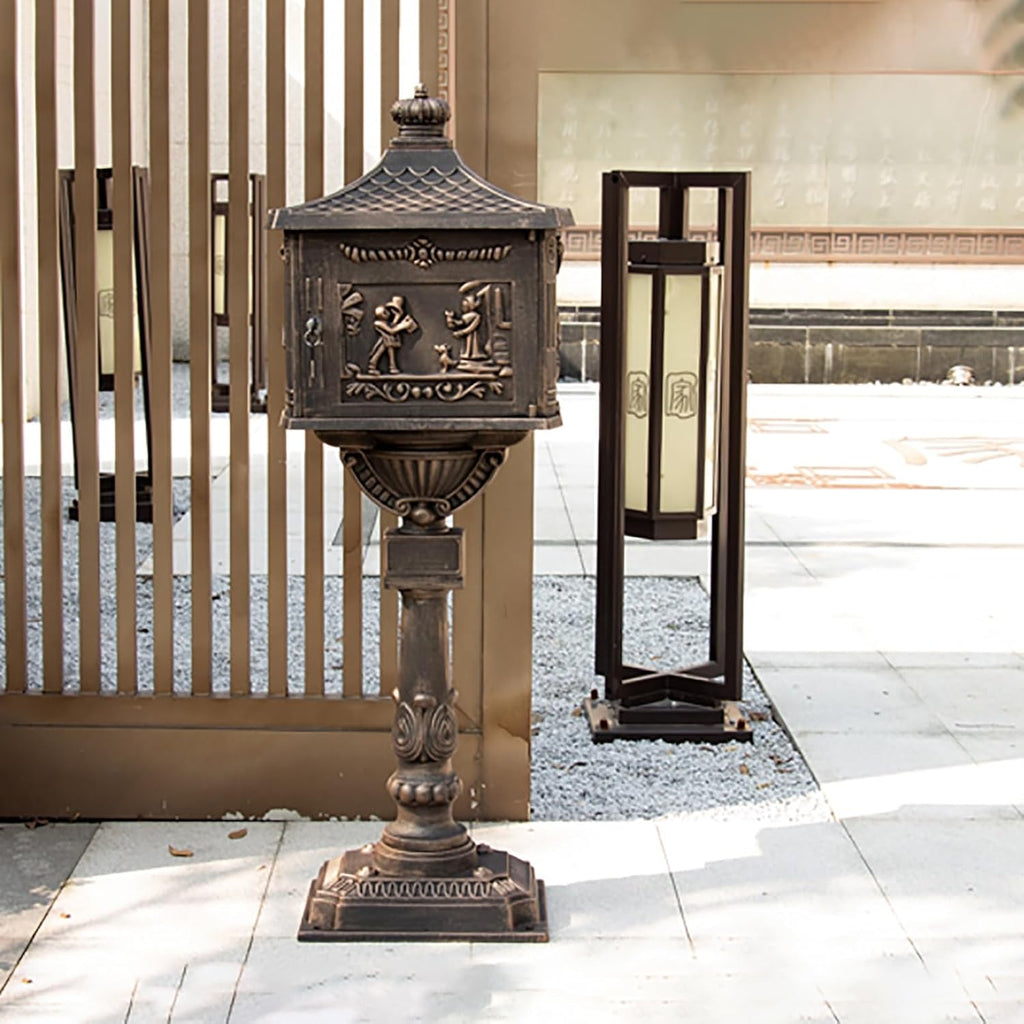 Cast Aluminum Mailbox with Post, Locking Residential Mailboxes for Outside, Rust-Proof Large Security Metal Mailbox