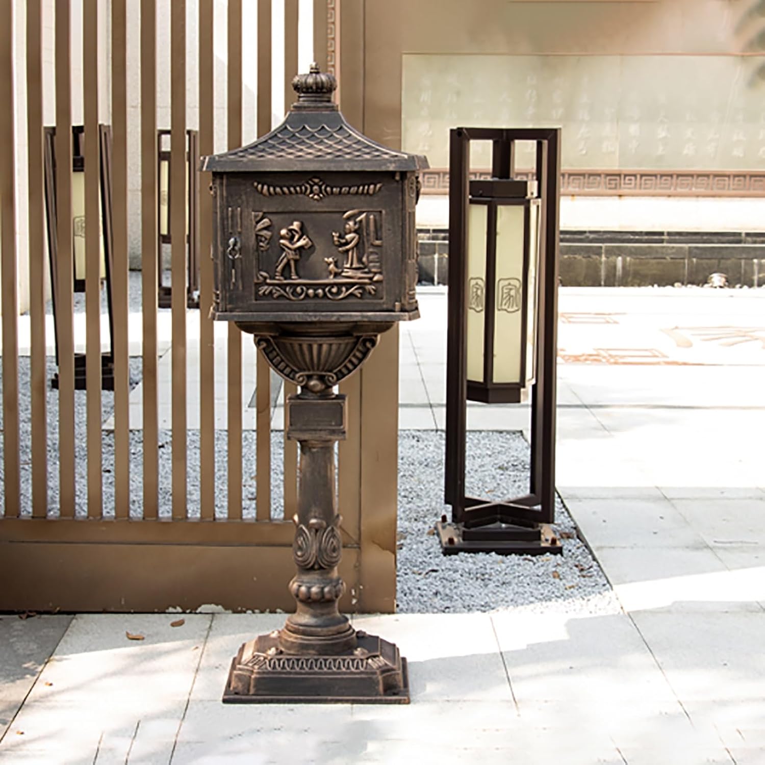 Cast Aluminum Mailbox with Post, Locking Residential Mailboxes for Outside, Rust-Proof Large Security Metal Mailbox