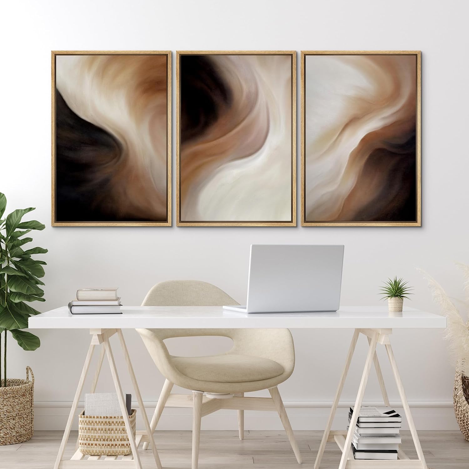 MUDECOR Framed Canvas Print Wall Art Abstract Neutral Brown and Beige Fluid Illustrations Realism Decorative for Living Room, Bedroom, Office - 24'x36'x3 Natural