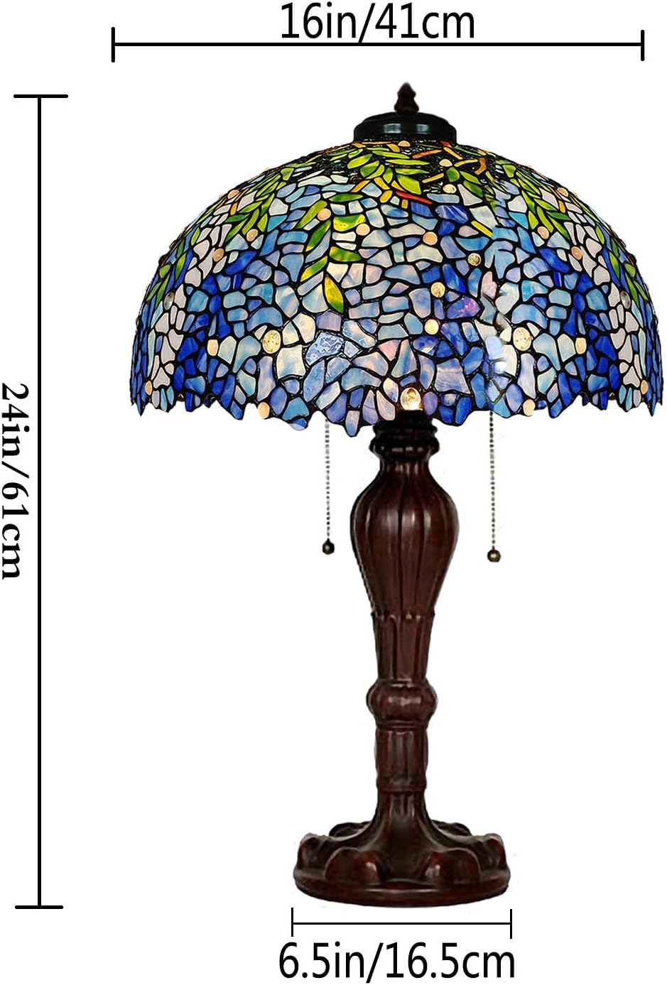 MAGCOLOR Table Lamps, Tiffany Style Stained Glass Purple Wisteria Table Lamp with 16 inches Handmade Lampshade and Brown Round Lamp Base Made of Zinc Alloy,Suitable for Decorating Room