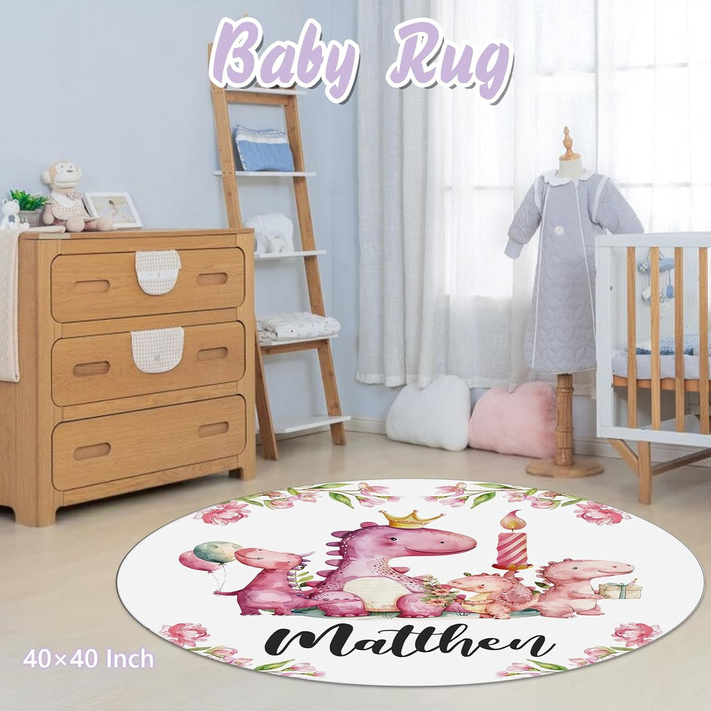 Custom Baby Crib Bedding Set, 5 PCS Personalized Name Baby Crib Sets for Girls Boys, Pink Dinosaur Theme Nursery Bedding Sets for Infant Toddler, Double Layer Flannel Bed Set Customized Gifts