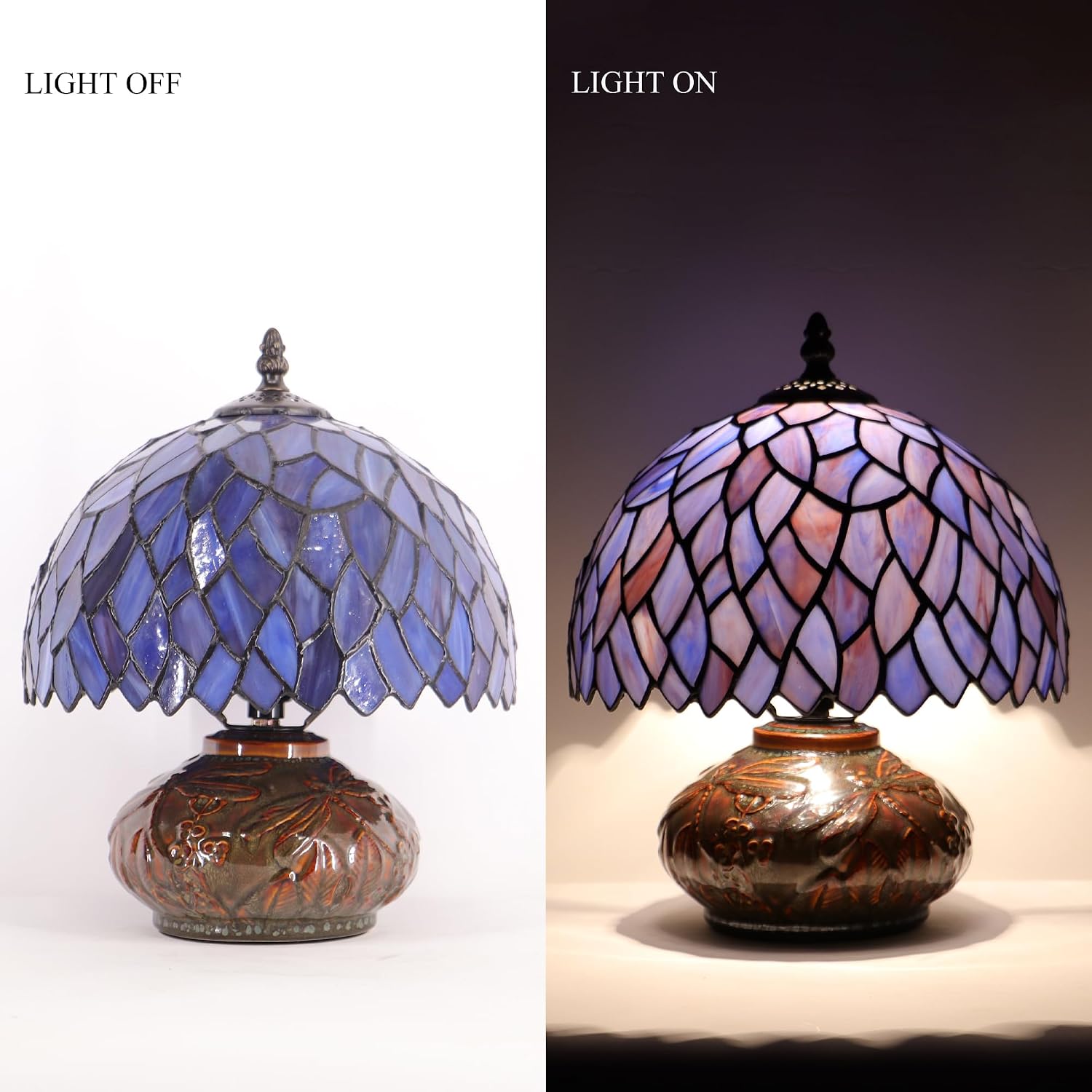 Small Tiffany Table Lamp Mini Mushroom Stained Glass Lamp Memory Sympathy lamp 10X11 Inch (Wisteria Style)