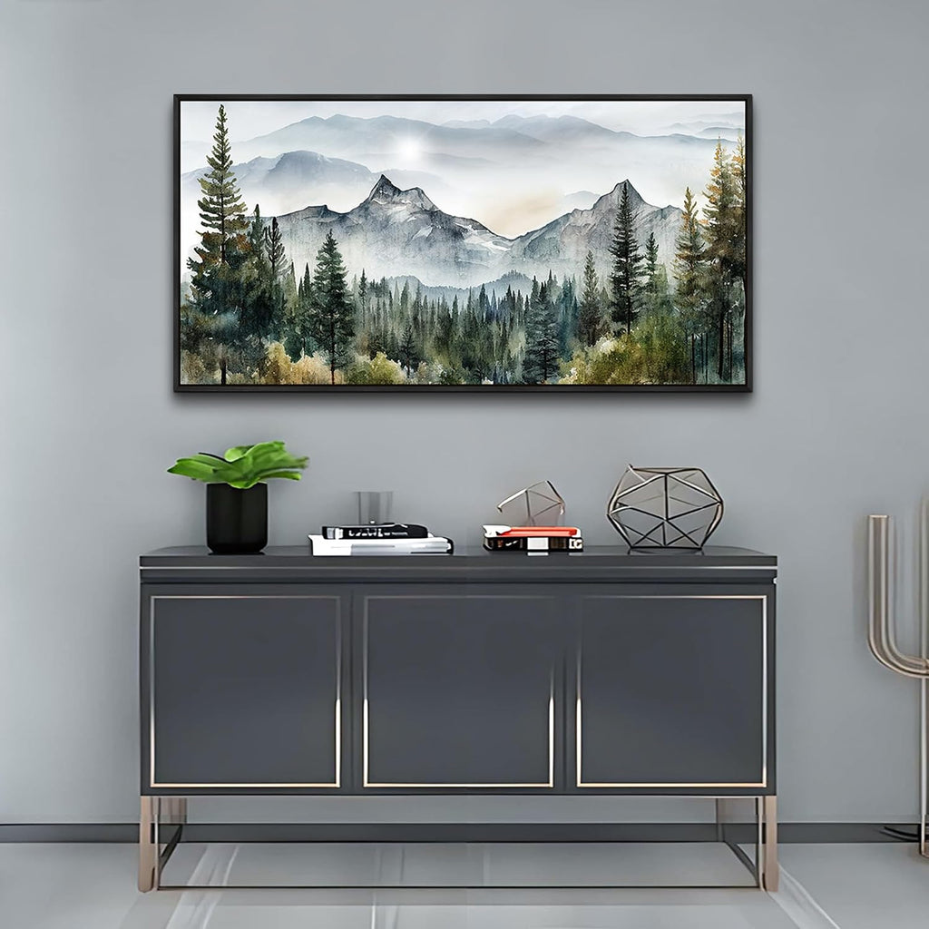 Wapluam Large Canvas Wall Decor For Living Room Bedroom - Modern Office Wall Art - Abstract Mountain Landscape - Stretched And Framed - Ready To Hang - Black Framed