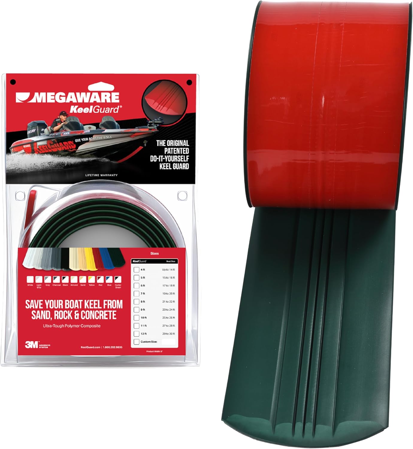 MEGAWARE KEELGUARD USA-Made, Original DIY Keel Guard, 5-Inch Wide, 4-12ft Sizes, 11 Colors, Complete Install Kit with Primer, Hull Protector, for Fiberglass and Some Aluminum Boats, Marine-Grade