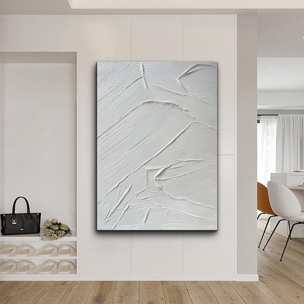 Creespi White Textured Wall Art - Hand Painted Abstract Oil Painting 28x40 inch,Contemporary Minimalist Art Painting for Wall Decor