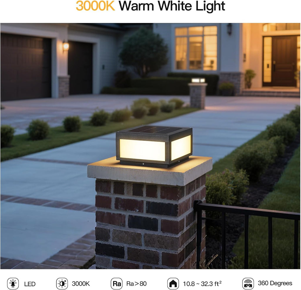MVBT Solar Post Lights Waterproof, 11.8' Solar Pillar Lights Outdoor, Modern Gate Column Lights, Large Square Solar Lantern, 3000K LED Entrance Column Lamp for Deck Patio Outside Pool Stone Pillars