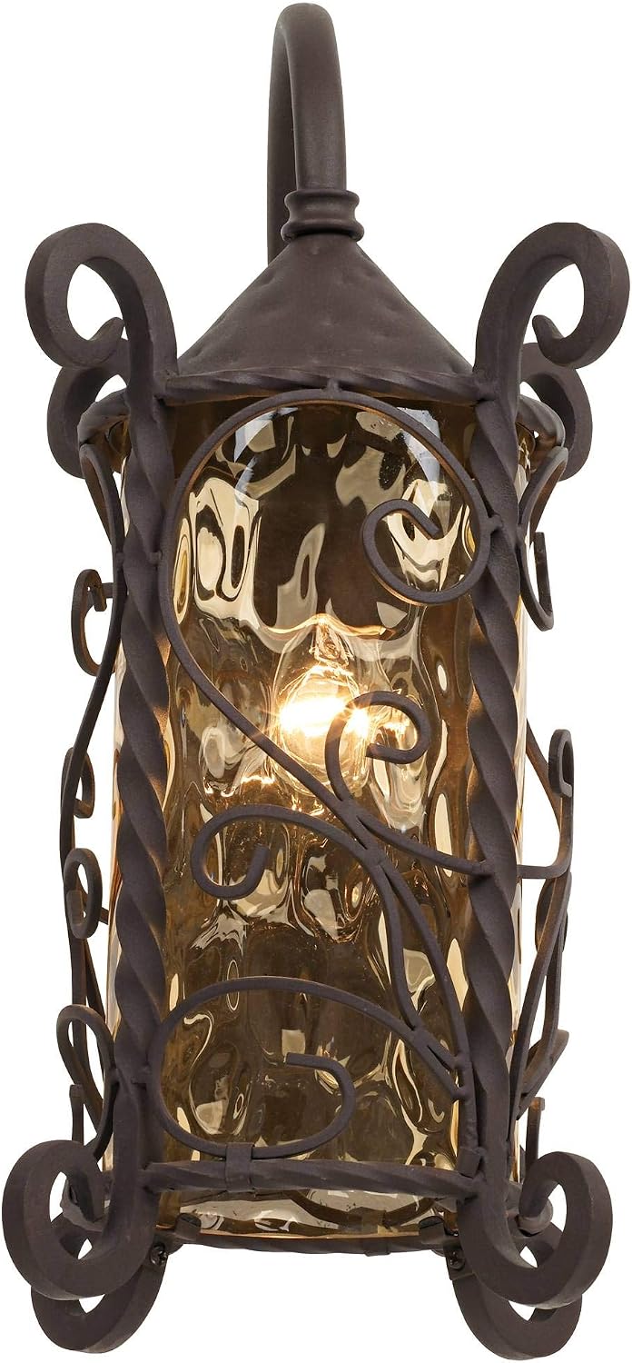 John Timberland Casa Seville Rustic Outdoor Wall Light Fixture Dark Walnut Twists 18 1/2' Champagne Hammered Glass for Exterior House Porch Patio Outside Deck Garage Yard Front Door Garden Home