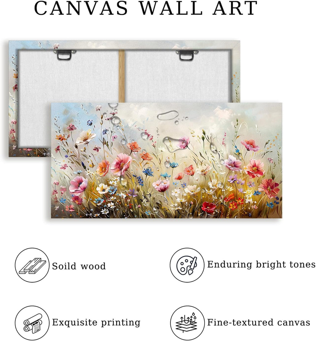 crmotu Large Wall Art for Living Room, Flower Market Botanical Prints, Floral Nature Decor Canvas Pictures, Meadow Wildflower Rustic Home Decorations, Modern Bedroom Farmhouse Wall Decor 29'X57'