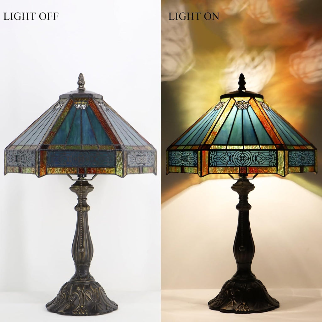 Tiffany Style Lamp Stained Glass Table Lamp Memory Sympathy Desk Reading Light 12X19 Inch (Hexagon Mission Style)