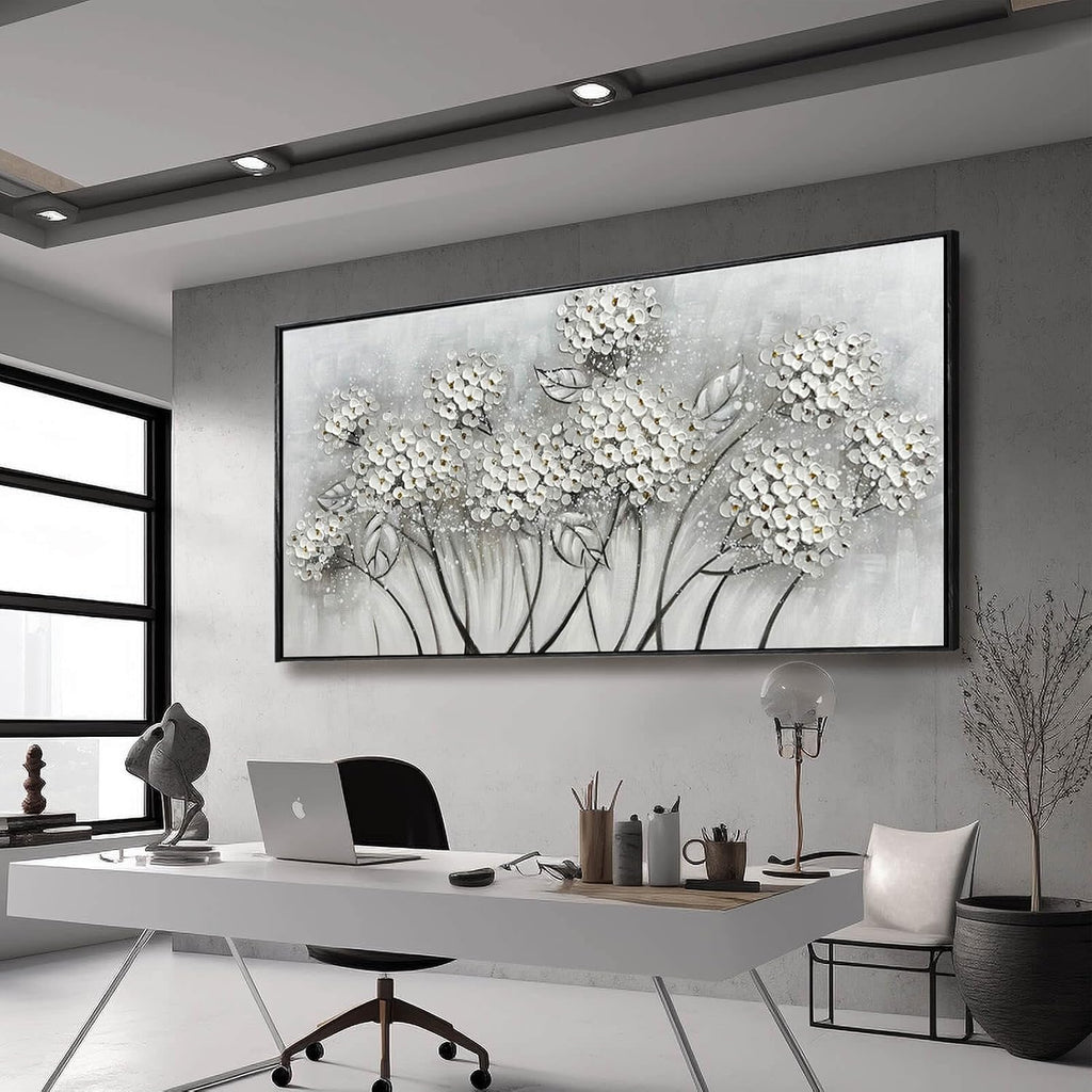 Kureful Large Artwork Flowers Oil Painting Modern Home Decorations Floral Canvas Pictures for Living Room Bedroom Kitchen Office 29' x 58' (White)